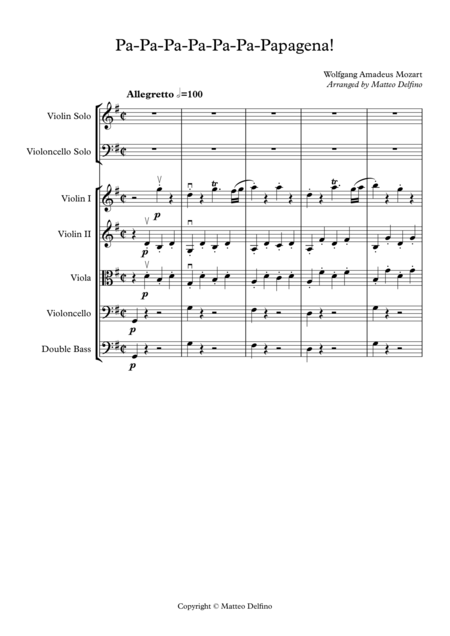 Pa Pa Pa Pa Pa Pa Papagena String Orchestra Sheet Music