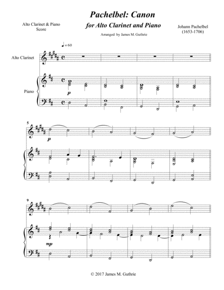 Pachelbel Canon For Alto Clarinet Piano Sheet Music