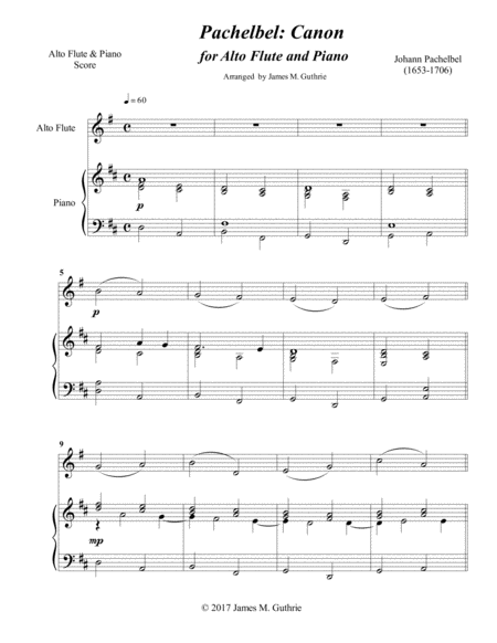 Pachelbel Canon For Alto Flute Piano Sheet Music