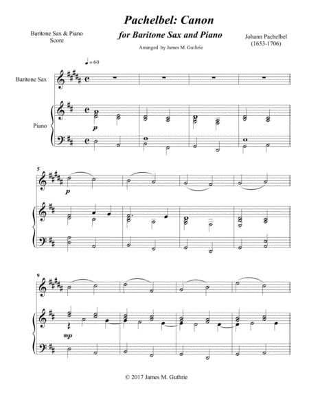 Pachelbel Canon For Baritone Sax Piano Sheet Music