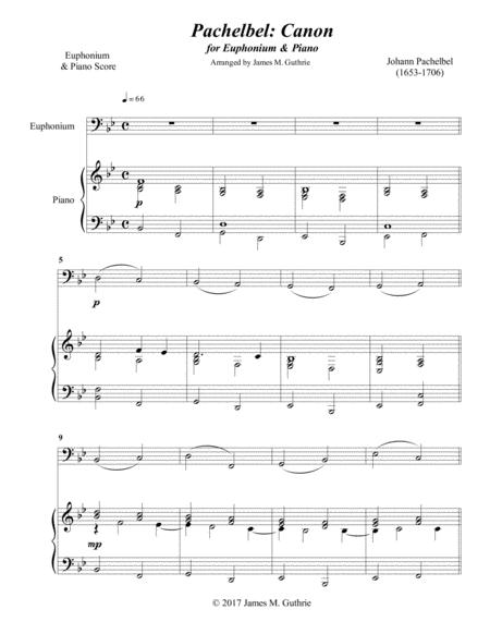 Free Sheet Music Pachelbel Canon For Euphonium Piano