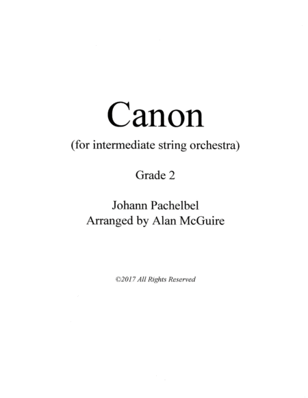 Pachelbel Canon For Intermediate String Orchestra Sheet Music