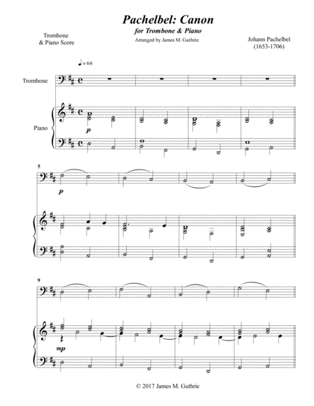 Free Sheet Music Pachelbel Canon For Trombone Piano