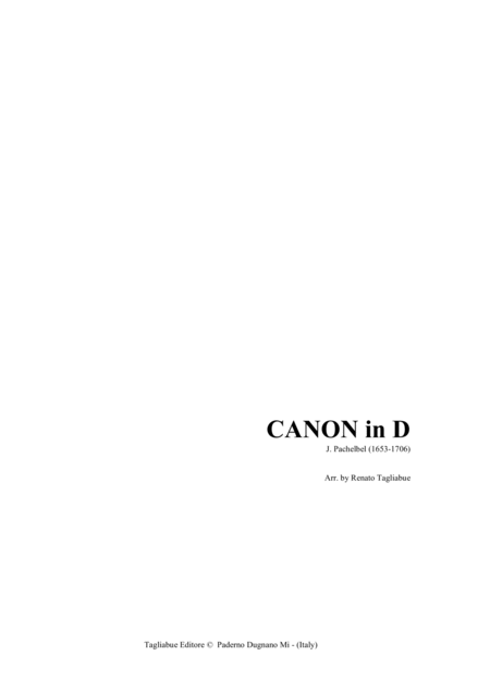 Pachelbel Canon In D Arr For Organ 3 Staff Sheet Music