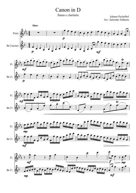 Free Sheet Music Pachelbel Canon In D For Clarinet And Flute