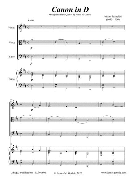 Pachelbel Canon In D For Piano Quartet Sheet Music