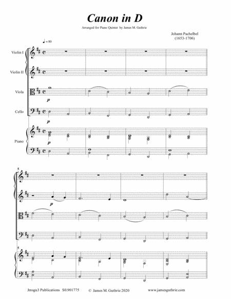 Free Sheet Music Pachelbel Canon In D For Piano Quintet