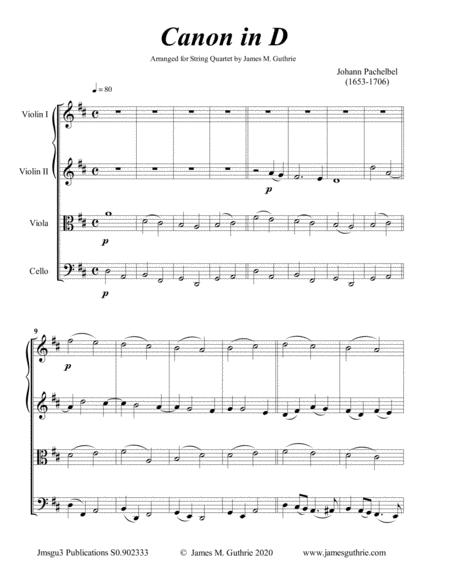 Pachelbel Canon In D For String Quartet Sheet Music