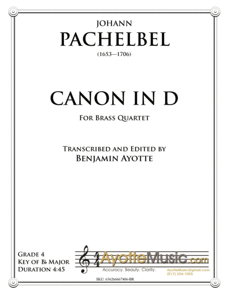 Pachelbel Canon Transcribed For Brass Quartet Sheet Music