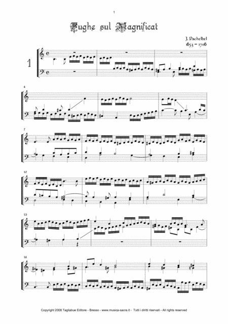 Pachelbel Fuga On Magnificat For Organ Sheet Music