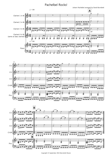 Pachelbel Rocks For Clarinet Quartet Sheet Music