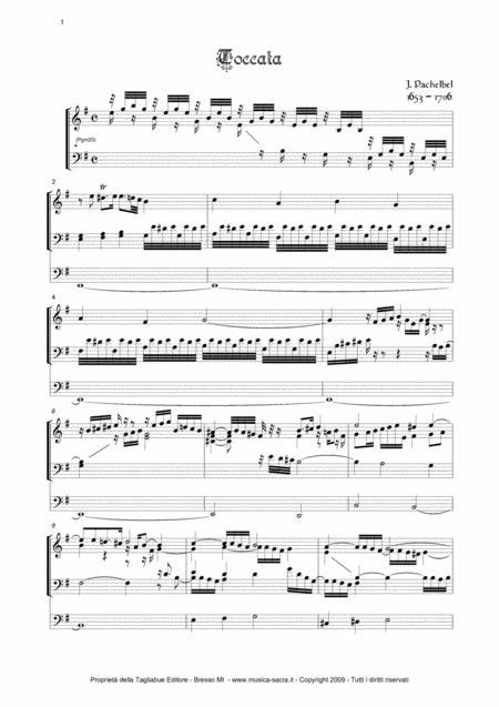 Pachelbel Toccata In Mi Min For Organ Sheet Music