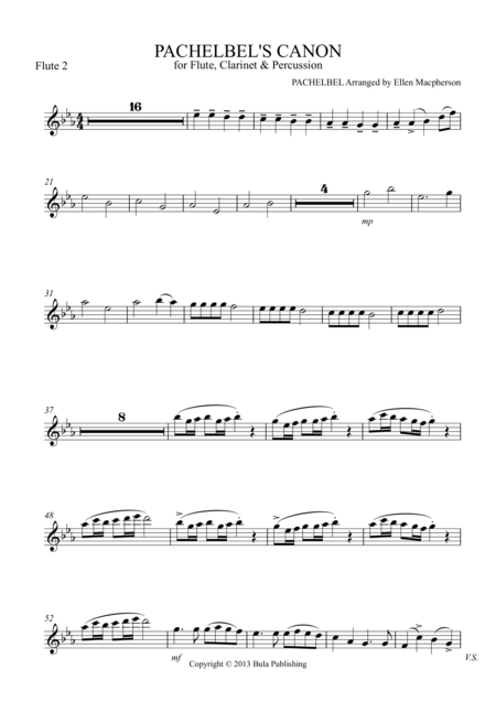 Free Sheet Music Pachelbels Cannon For Flute Clarinet Percussion Flute 2 Part