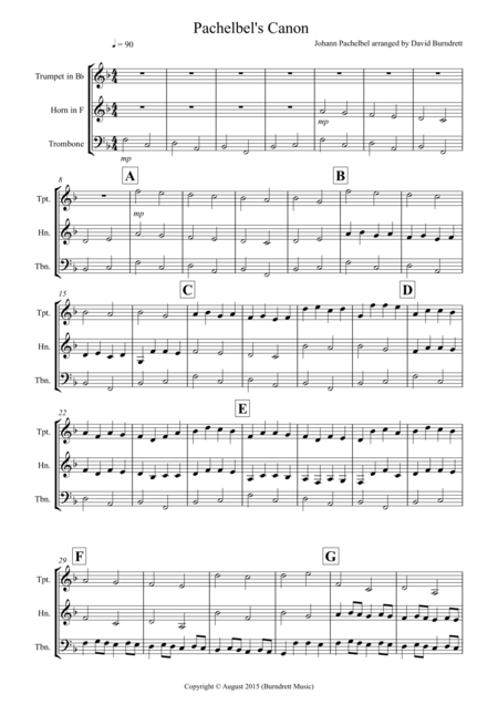 Free Sheet Music Pachelbels Canon For Brass Trio