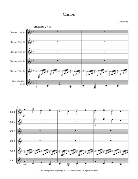 Free Sheet Music Pachelbels Canon For Clarinet Sextet