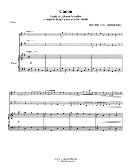 Free Sheet Music Pachelbels Canon For Flute Clarinet Piano
