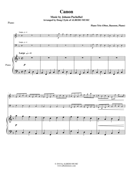 Pachelbels Canon For Oboe Bassoon Piano Sheet Music