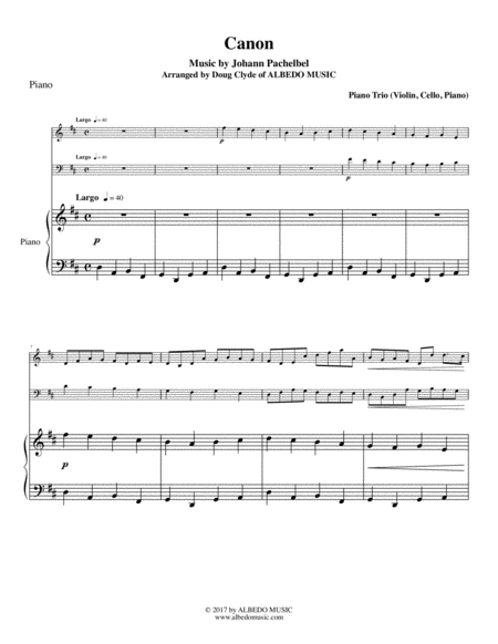 Pachelbels Canon For Piano Trio Sheet Music