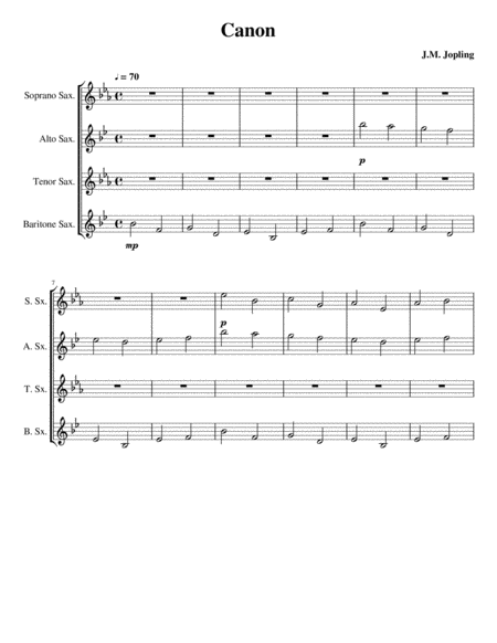 Pachelbels Canon For Saxophone Quartet Satb Sheet Music