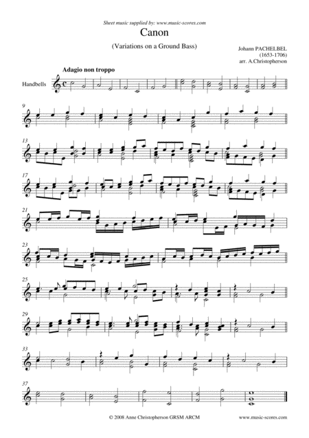 Free Sheet Music Pachelbels Canon Handbells