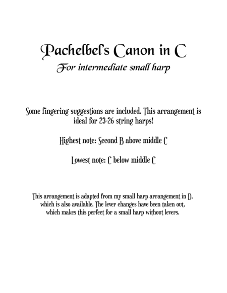 Pachelbels Canon In C For Small Harp Sheet Music