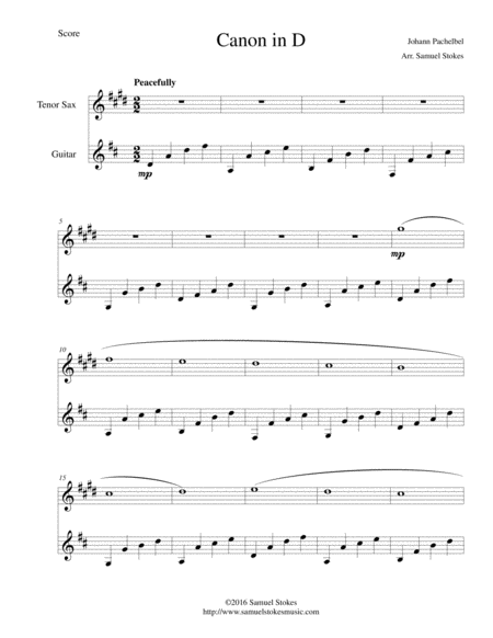 Free Sheet Music Pachelbels Canon In D For Bb Tenor Sax And Guitar