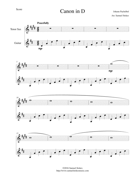 Pachelbels Canon In D For Bb Tenor Sax And Guitar Sheet Music