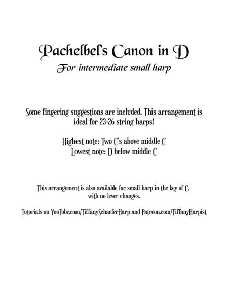 Free Sheet Music Pachelbels Canon In D For Small Harp