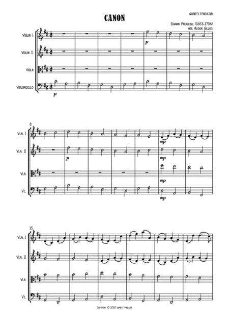 Pachelbels Canon In D String Quartet Sheet Music