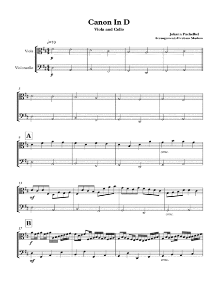 Pachelbels Canon Viola Cello Duet Sheet Music