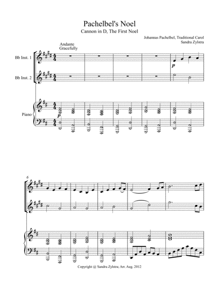 Pachelbels Noel Treble Bb Instrument Duet Sheet Music