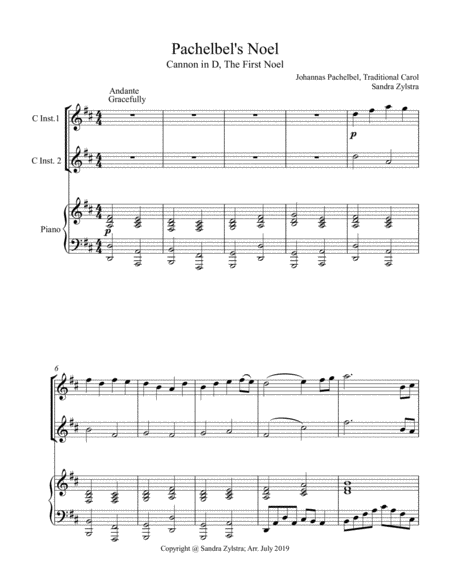 Pachelbels Noel Treble C Instrument Duet Sheet Music