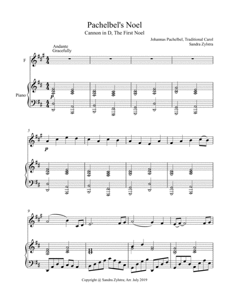 Free Sheet Music Pachelbels Noel Treble F Instrument Duet