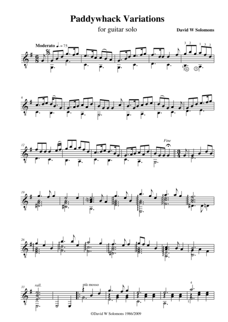 Paddywack Variations For Guitar Solo Sheet Music