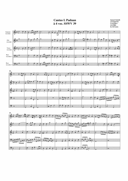 Paduan No 1 Sswv 39 Arrangement For 5 Recorders Sheet Music