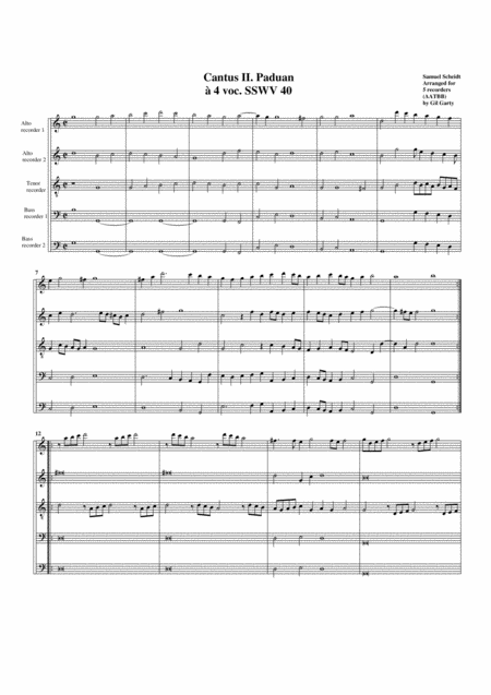 Paduan No 2 Sswv 40 Arrangement For 5 Recorders Sheet Music