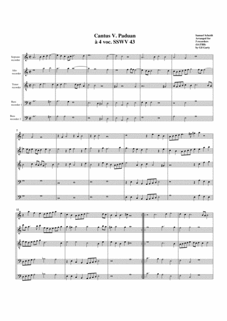 Paduan No 5 Sswv 43 Arrangement For 5 Recorders Sheet Music