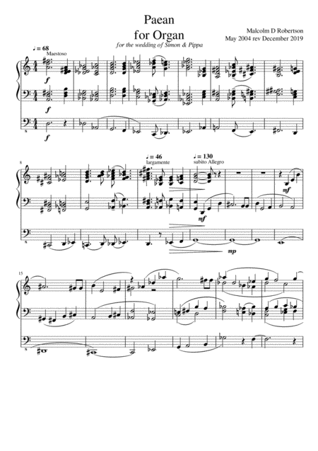 Paean For Solo Organ Sheet Music