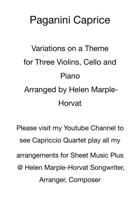Free Sheet Music Paganini Caprice Variations For Three Violins Cello And Piano