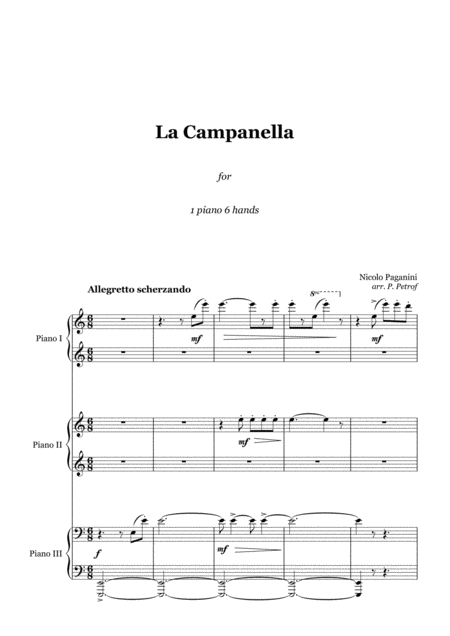 Free Sheet Music Paganini La Campanella 1 Piano 6 Hands Score And Parts