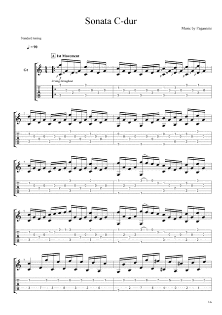 Paganini Sonata In C Dur With Tabs Sheet Music