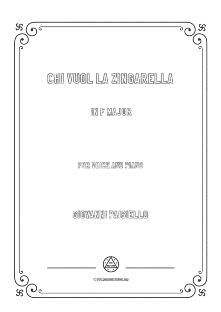 Free Sheet Music Paisiello Chi Vuol La Zingarella In F Major For Voice And Piano