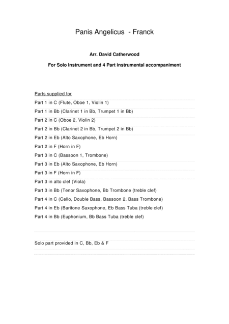 Panis Angelicus Solo With Flexible 4 Part Instrumental Accompaniment Arr David Catherwood Sheet Music