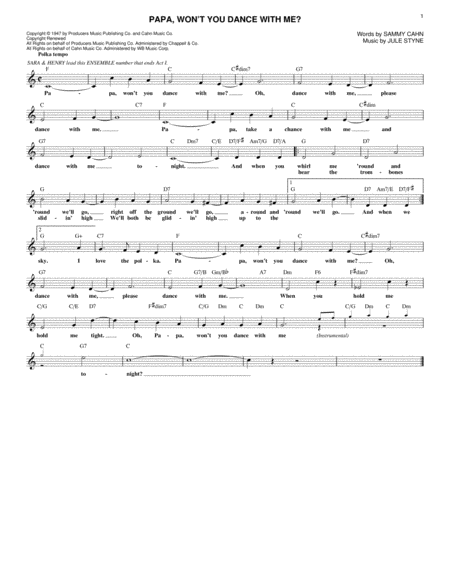 Papa Wont You Dance With Me Sheet Music