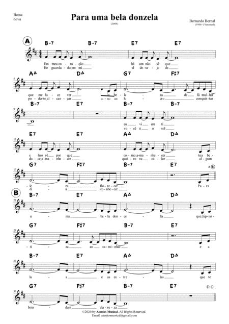 Free Sheet Music Para Uma Bela Donzela Lead Sheet