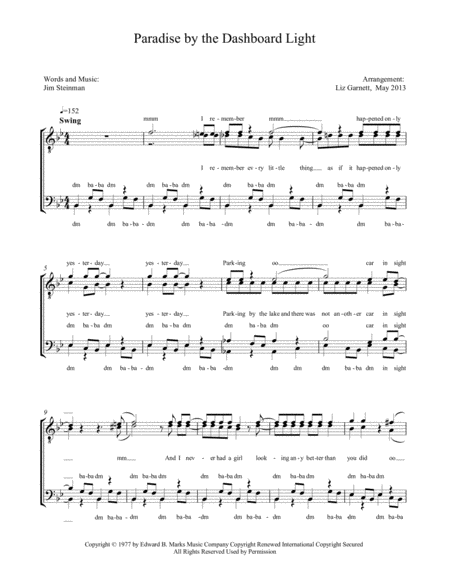 Paradise By The Dashboard Light Sheet Music