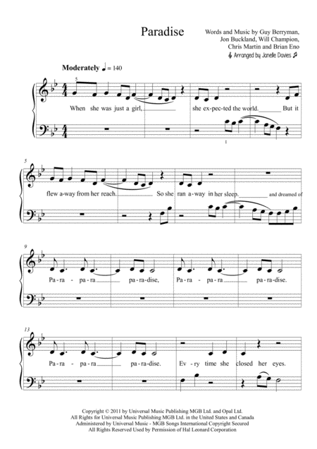 Paradise Sheet Music