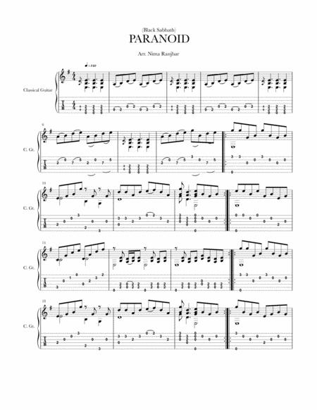 Free Sheet Music Paranoid Arranged For Fingerstyle Guitar