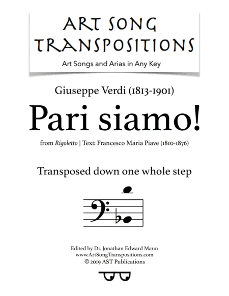 Free Sheet Music Pari Siamo Transposed Down One Whole Step