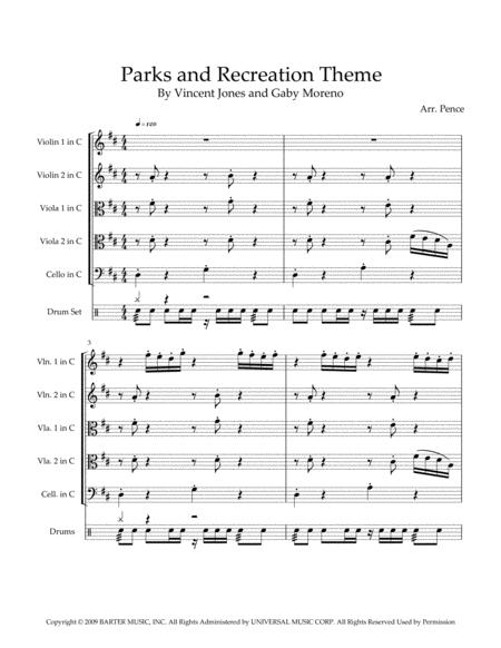 Free Sheet Music Parks And Recreation Theme For String Quintet